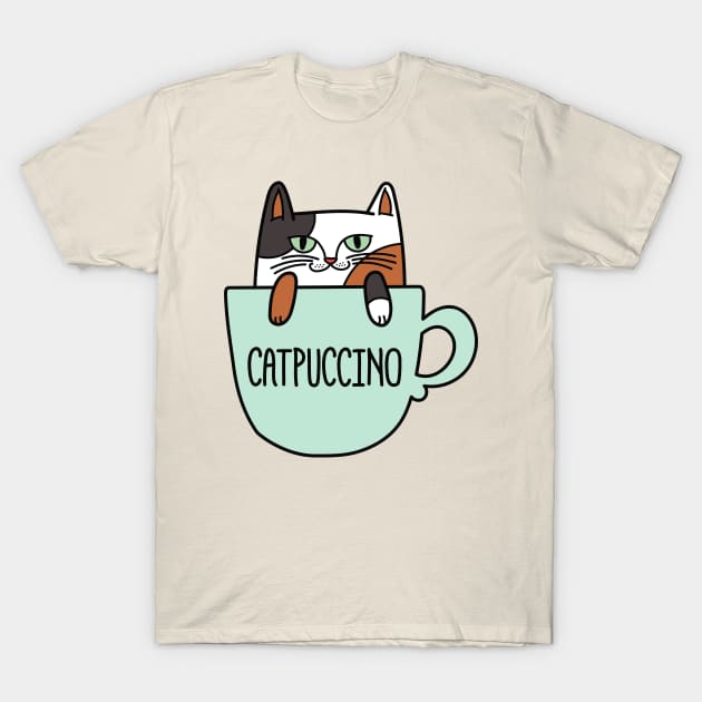 Catpuccino in Calico T-Shirt by pinkowlet